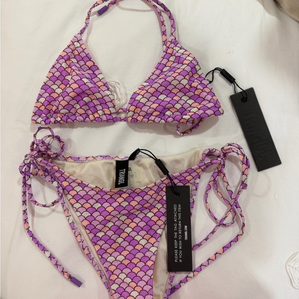 triangl swimwear Purple Pink Scallop Print Triangle Bikini